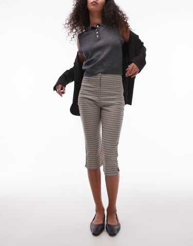 Topshop bengaline check capri trouser in heritage multi check