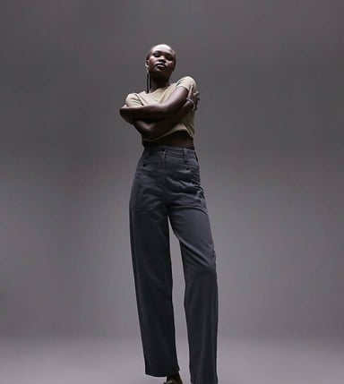 Topshop Tall premium balloon tapered pocket trouser in navy