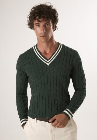 Pullover V-Neck Basic Cable Knit Pullover