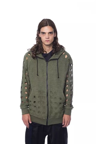 Urtagen Stickad Hoodie Modell Olivgrön