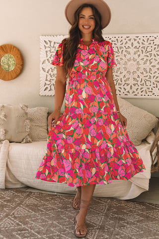 Floral Print Midi-jurk met Relaxed Fit