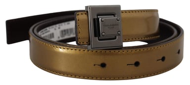 Gold Leather Belt With Buckle