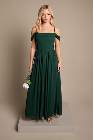 Teen Coast Cold Shoulder Stretch Mesh Bridesmaid Dress