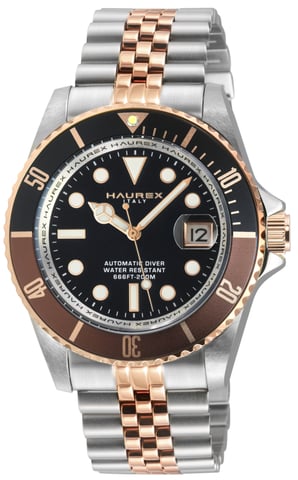 Eterno Brown Bezel Black Dial Two Toned Stainless Steel Bracelet Watch