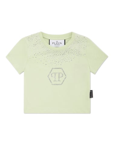 Cropped T-Shirt Strass Round Neck Ss Hexagon
