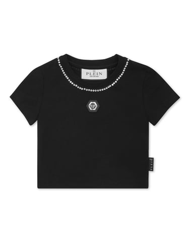 Cropped T-Shirt Strass Round Neck Ss
