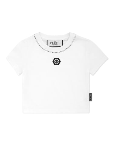 Cropped T-Shirt Strass Round Neck Ss