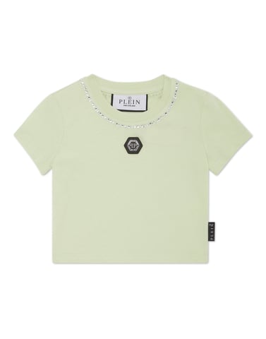 Cropped T-Shirt Strass Round Neck Ss
