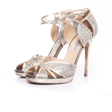 Jimmy Choo Glitter fabric platform sandals.