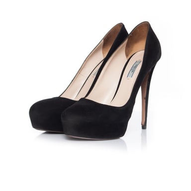 Prada Black suede platform pumps.
