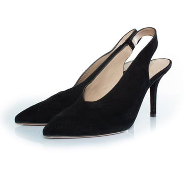 Lola Cruz black suede slingback heels