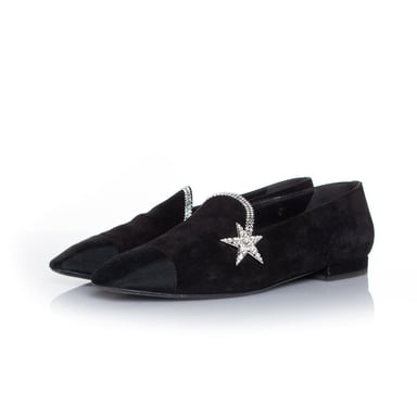 Chanel Black suede comet star loafer
