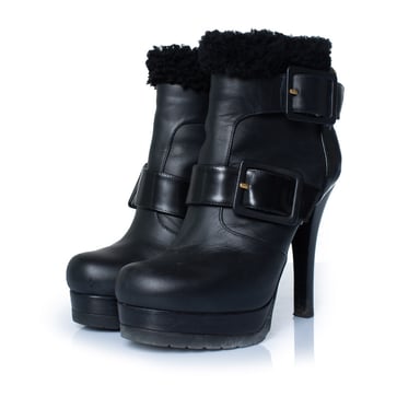 Fendi black leather ankle boots with shearling