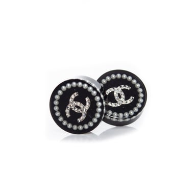Chanel ronde oorbellen met parels en rhinestones