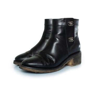 Chanel Black leather ankle boots with CC turnlocks