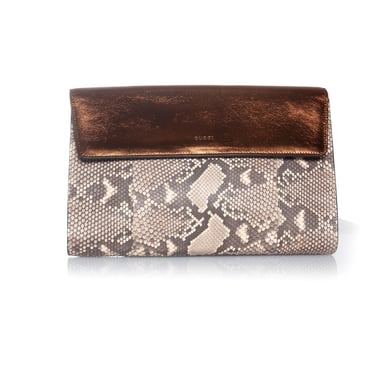 Gucci python leather clutch with metallic flap