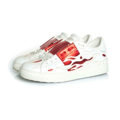 Valentino Garavani Calfskin flame rockstud open sneakers