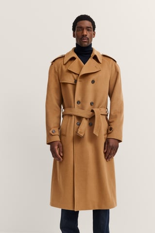 Bugatti Herren Trenchcoat zweireihig mit Gürtel, Woll-Kaschmir-Mix