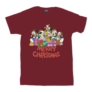 Disney Mens Mickey Mouse And Friends Christmas T-Shirt (Burgundy)