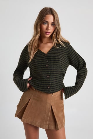 Super Soft V Neck Stripe Knitted Boyfriend Cardigan