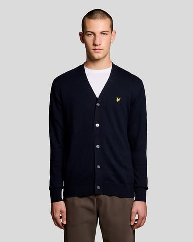 Lyle & Scott Katoenen Merino V-hals Cardigan - Marineblauw
