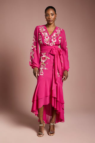 Sequin Embellished And Embroidered High Low Maxi Dress