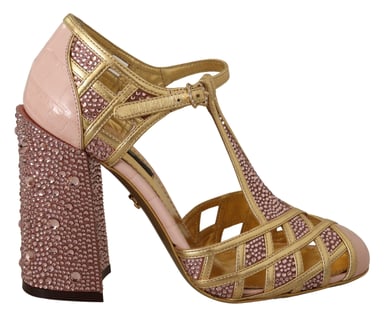 Kristall T-straps Klackar Guld Rosa