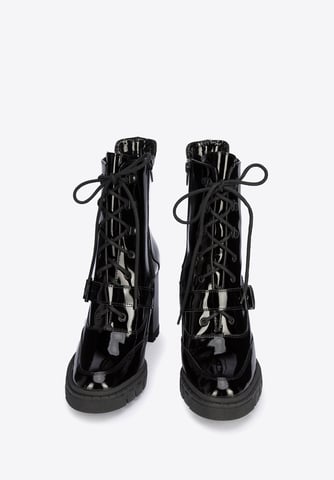 Wittchen Women's Leather Ankle Boots with Buckle on the Heel Black Patent Leathe