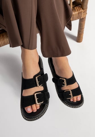 Wittchen Women's Black Suede Leather Flip Flops