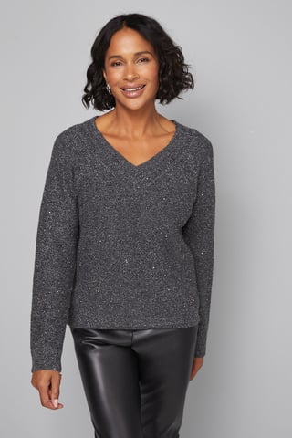 Sparkle Sequin V Neck Jumper