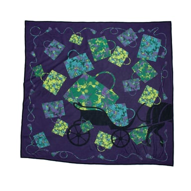 Hermes Kelly horse carriage silk scarf in purple