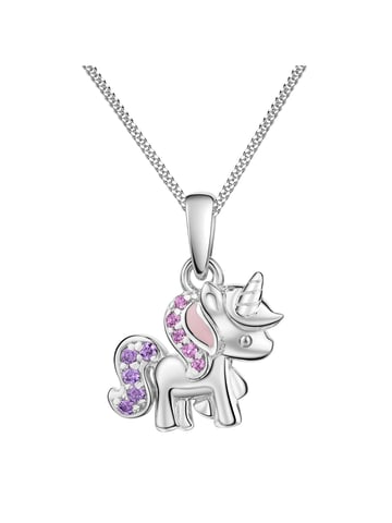 Zeeme for Kids Pendant with chain 925/- Sterling silver rhodium-plated unicorn