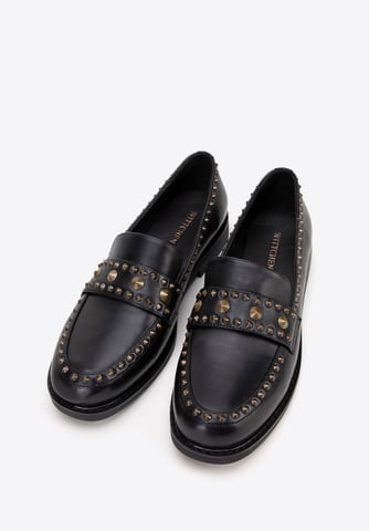 Wittchen Dames Leren Loafers met Decoratieve Klinknagels Zwart Natuurlijk Leer
