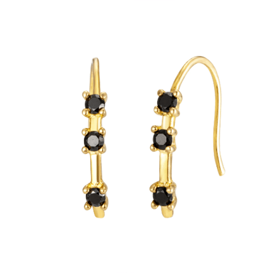 18ct Gold Plate Black CZ Pull Through Earrings