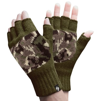 Heren Warm 3.2 TOG Fleece Gevoerde Winter Thermo Vingerloze Handschoenen in Khaki & Marineblauw