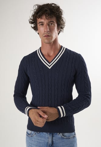 Pullover V-Neck Basic Cable Knit Pullover