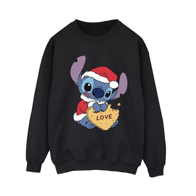 Disney Womens/Ladies Lilo And Stitch Christmas Love Biscuit Sweatshirt (Black)