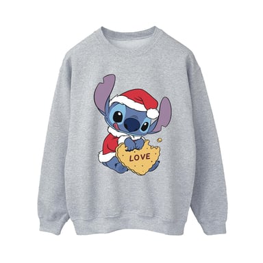 Disney Womens/Ladies Lilo And Stitch Christmas Love Biscuit Sweatshirt (Sports Grey)