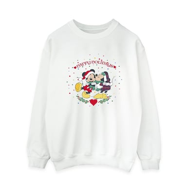 Disney Womens/Ladies Mickey Mouse Mickey Minnie Christmas Sweatshirt (White)