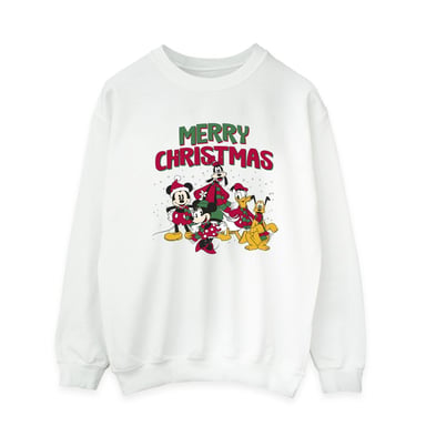 Disney Mens Mickey Mouse Merry Christmas Characters Sweatshirt (White)