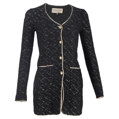 Emilio Pucci Gold Trim Knit Buttoned Coat in Black Wool