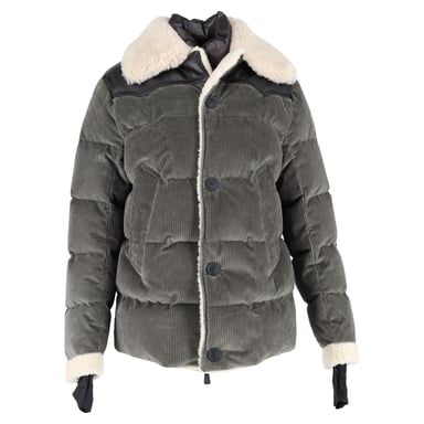 Moncler Roubion Shearling-Trimmed Jas in Grijze Katoen