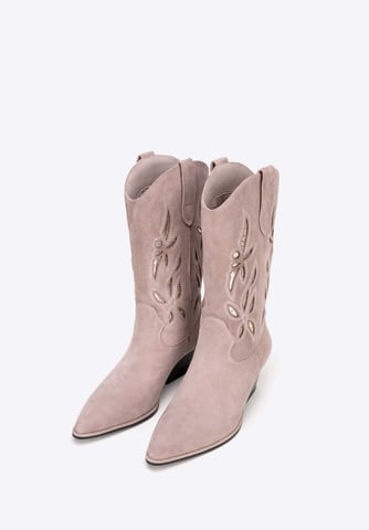 Wittchen Women's Suede Slip-On Cowboy Boots Beige Suede Leather