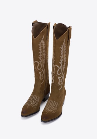 Wittchen Women's Suede Cowboy Boots with Embroidery High Green Suede Leather