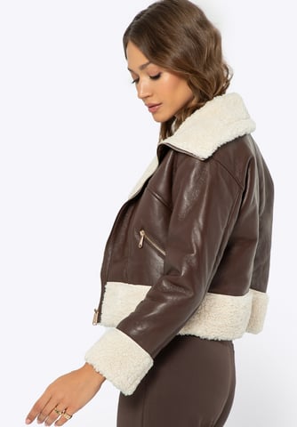 Wittchen Women's short brown faux leather jacket with fur