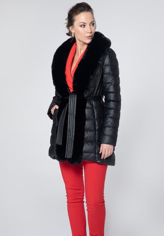 Wittchen Women's Quilted Eco-Leather Jacket with Fur Black Black Eco-Leather
