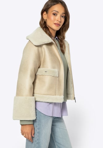 Wittchen Woman Short Women's Jacket with Faux Fur Light Beige Eco-leather