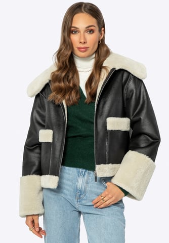Wittchen Women's Short Jacket with Faux Fur Black Leatherette