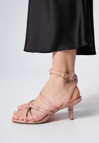 Wittchen Women's Leather Sandals with Straps on a Stiletto Heel Dusty Pink