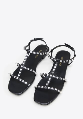 Wittchen Women's Leather Sandals with Crystals Black Natural Leather